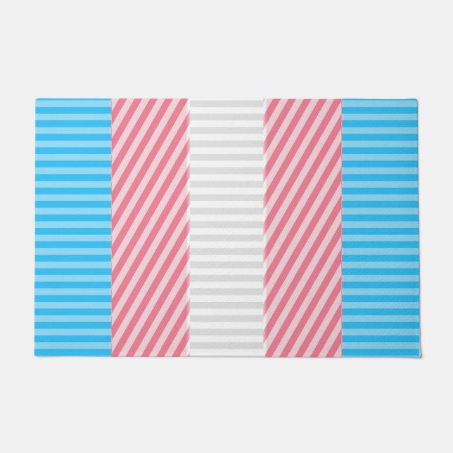 Funky Boho Stripe Abstract Transgender Pride Flag Doormat (Front)