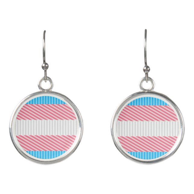 Funky Boho Stripe Abstract Transgender Pride Flag Earrings (Front)