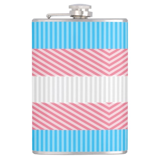 Funky Boho Stripe Abstract Transgender Pride Flag Flask (Front)
