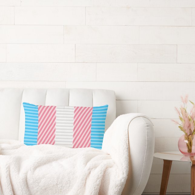 Funky Boho Stripe Abstract Transgender Pride Flag Lumbar Pillow (Couch)