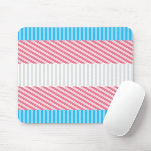 Funky Boho Stripe Abstract Transgender Pride Flag Mouse Pad (With Mouse)