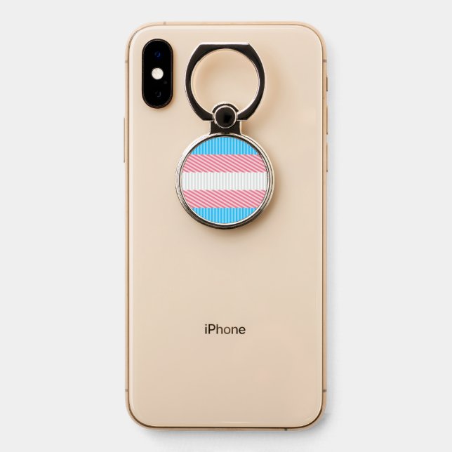 Funky Boho Stripe Abstract Transgender Pride Flag Phone Ring Stand (On Phone)
