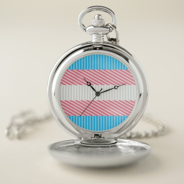 Funky Boho Stripe Abstract Transgender Pride Flag Pocket Watch (Inside)