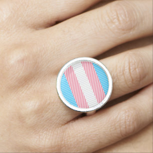 Funky Boho Stripe Abstract Transgender Pride Flag Ring
