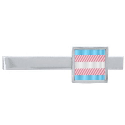 Funky Boho Stripe Abstract Transgender Pride Flag Silver Finish Tie Bar