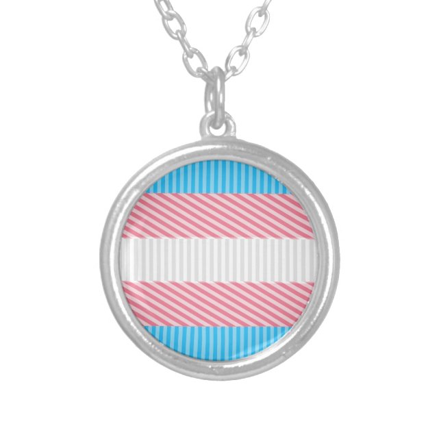 Funky Boho Stripe Abstract Transgender Pride Flag Silver Plated Necklace (Front)