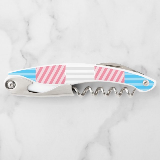 Funky Boho Stripe Abstract Transgender Pride Flag Waiter's Corkscrew (Front)