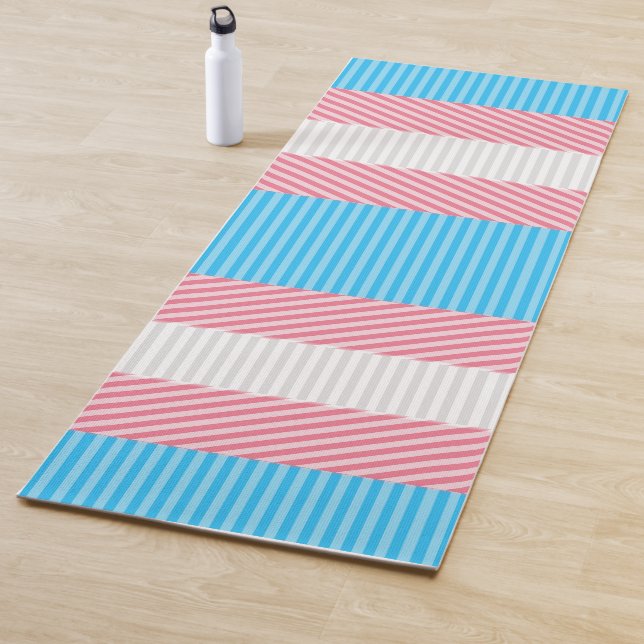 Funky Boho Stripe Abstract Transgender Pride Flag Yoga Mat (In Situ)
