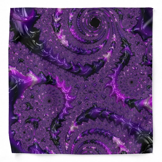 Funky Bold Boho Purple Digital Abstract Fractal Bandana (Front)