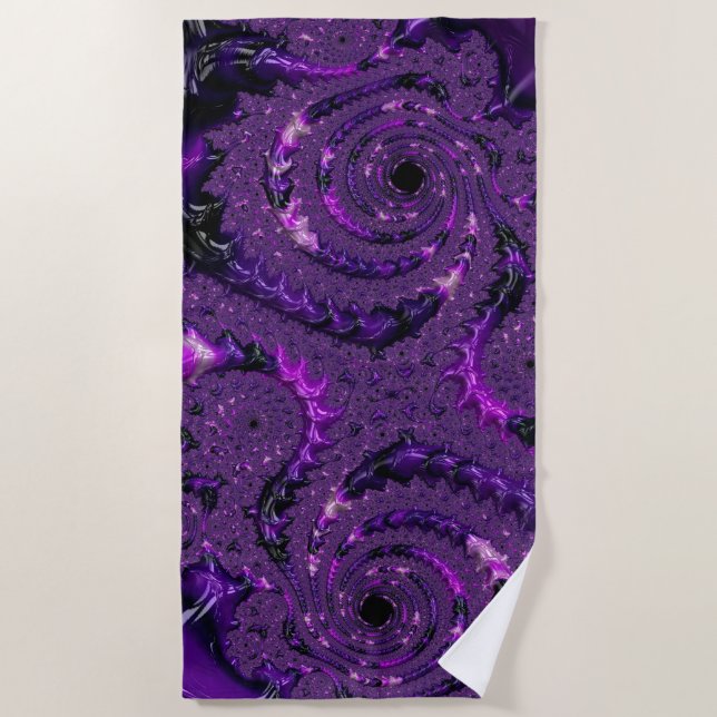 Funky Bold Boho Purple Digital Abstract Fractal Beach Towel (Front)