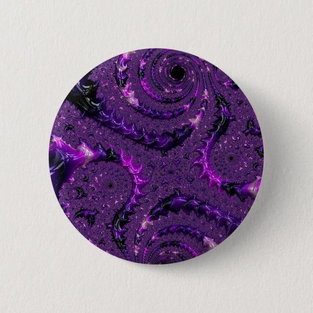 Funky Bold Boho Purple Digital Abstract Fractal Button (Front)
