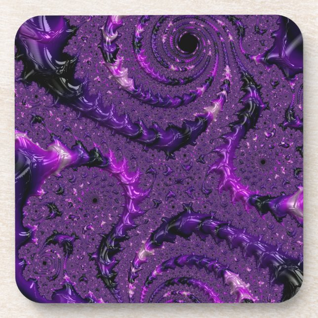 Funky Bold Boho Purple Digital Abstract Fractal Coaster (Front)