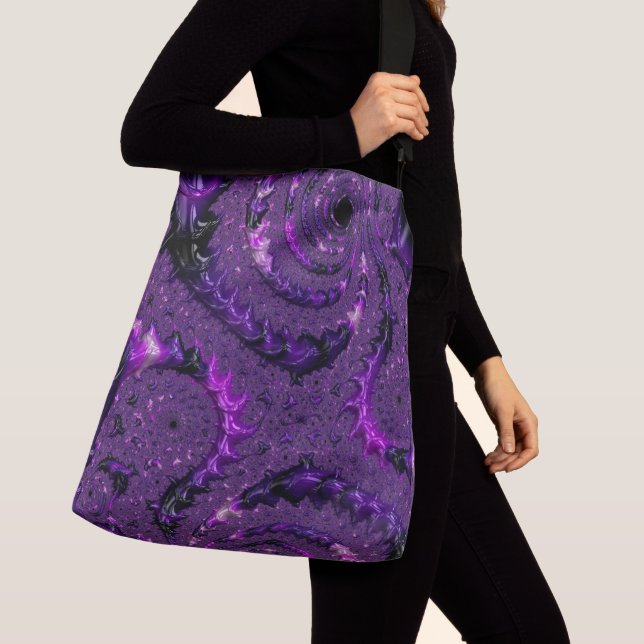 Funky Bold Boho Purple Digital Abstract Fractal Crossbody Bag (Close Up)