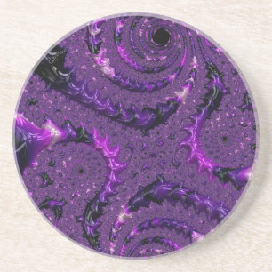 Funky Bold Boho Purple Digital Abstract Fractal Drink Coaster