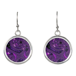 Funky Bold Boho Purple Digital Abstract Fractal Earrings