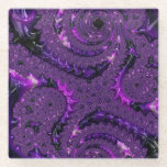 Funky Bold Boho Purple Digital Abstract Fractal Glass Coaster
