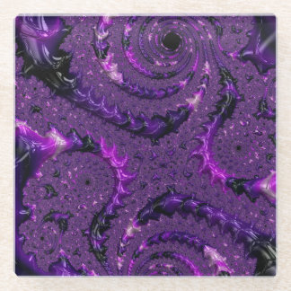 Funky Bold Boho Purple Digital Abstract Fractal Glass Coaster