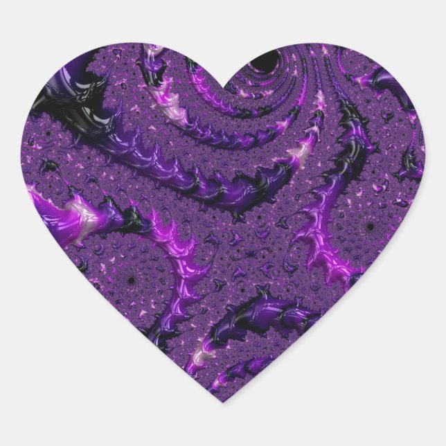 Funky Bold Boho Purple Digital Abstract Fractal Heart Sticker (Front)