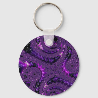Funky Bold Boho Purple Digital Abstract Fractal Keychain
