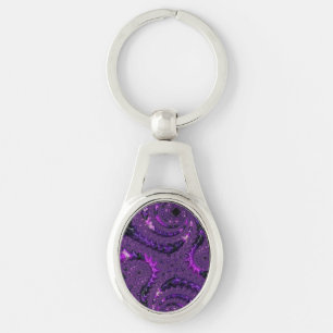 Funky Bold Boho Purple Digital Abstract Fractal Keychain