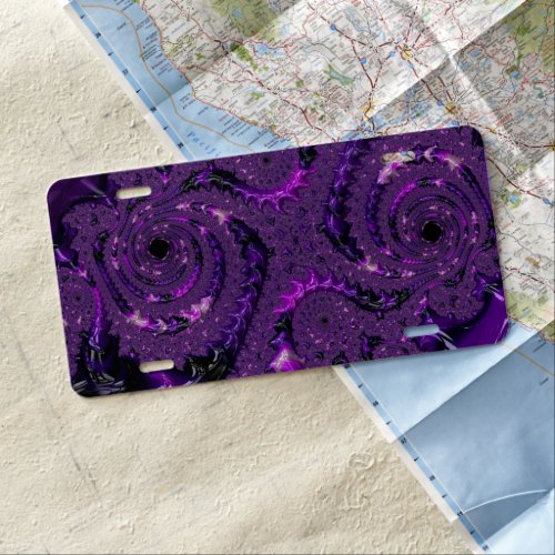 Funky Bold Boho Purple Digital Abstract Fractal License Plate