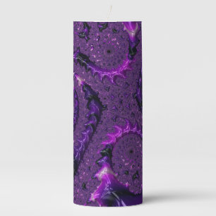 Funky Bold Boho Purple Digital Abstract Fractal Pillar Candle