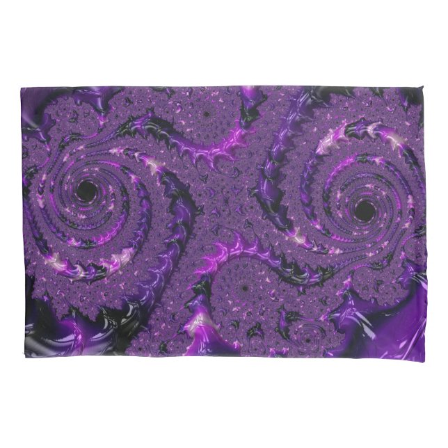 Funky Bold Boho Purple Digital Abstract Fractal Pillowcase (Front)