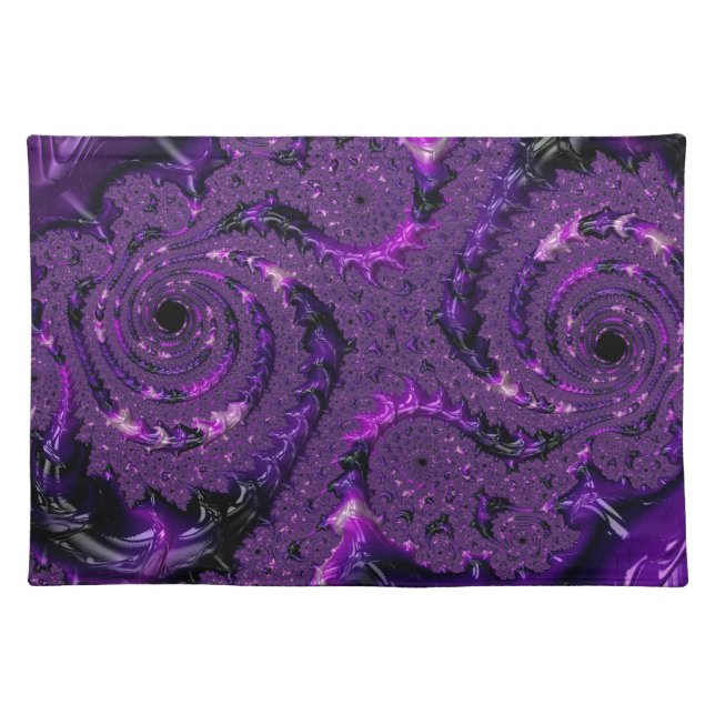 Funky Bold Boho Purple Digital Abstract Fractal Placemat (Front)
