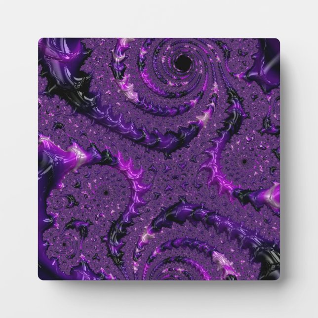 Funky Bold Boho Purple Digital Abstract Fractal Plaque (Front)