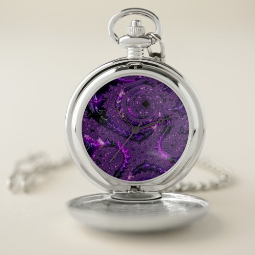 Funky Bold Boho Purple Digital Abstract Fractal Pocket Watch