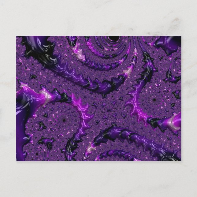 Funky Bold Boho Purple Digital Abstract Fractal Postcard (Front)