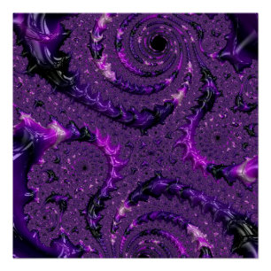 Funky Bold Boho Purple Digital Abstract Fractal Poster