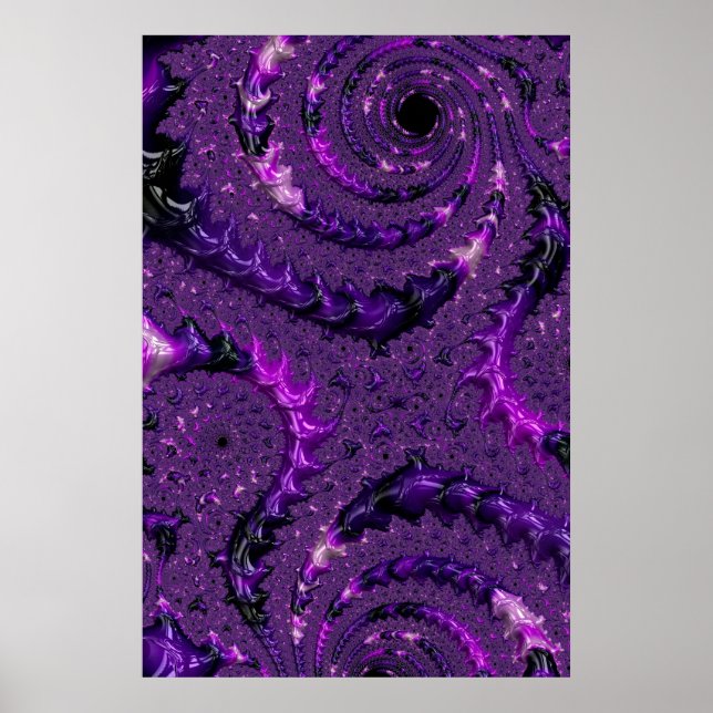 Funky Bold Boho Purple Digital Abstract Fractal Poster (Front)
