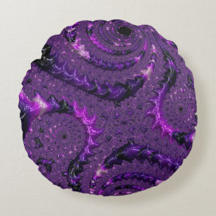 Funky Bold Boho Purple Digital Abstract Fractal Round Pillow