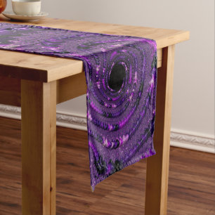 Funky Bold Boho Purple Digital Abstract Fractal Short Table Runner
