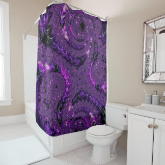 Funky Bold Boho Purple Digital Abstract Fractal Shower Curtain