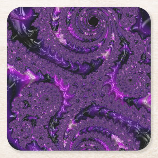 Funky Bold Boho Purple Digital Abstract Fractal Square Paper Coaster