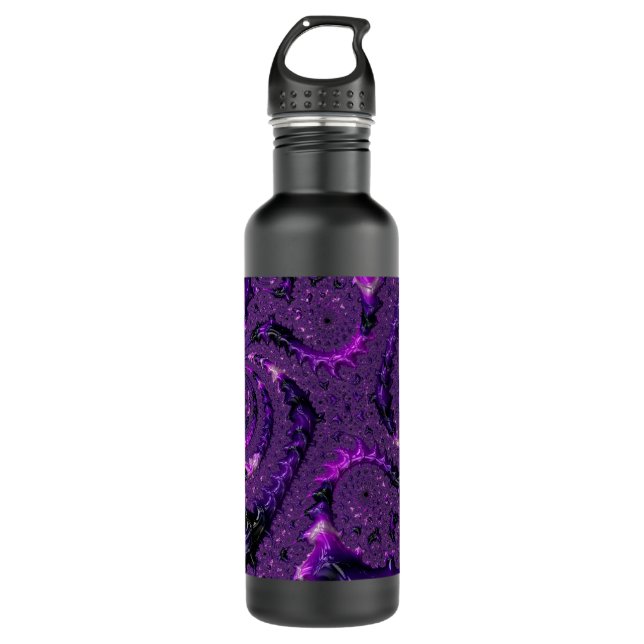 Funky Bold Boho Purple Digital Abstract Fractal Stainless Steel Water Bottle (Front)