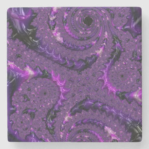 Funky Bold Boho Purple Digital Abstract Fractal Stone Coaster