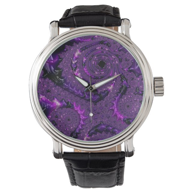 Funky Bold Boho Purple Digital Abstract Fractal Watch (Front)