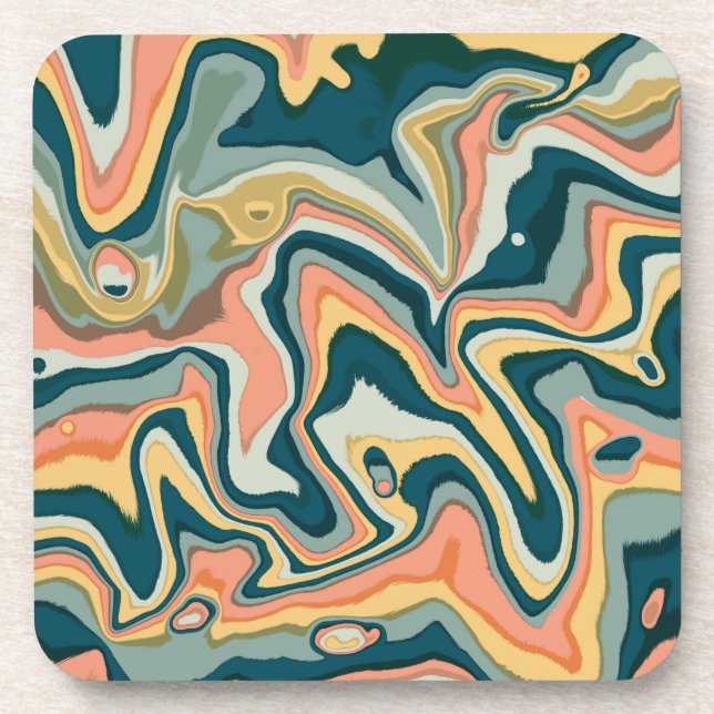 Funky Bold Colorful Artsy Marble Swirl Ebru Beverage Coaster (Front)