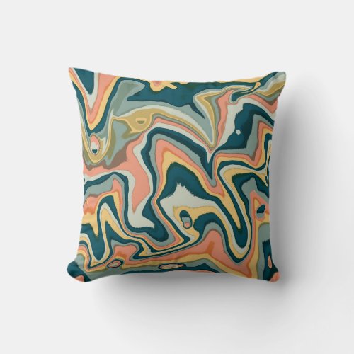 Funky Bold Colorful Artsy Marble Swirl Ebru Throw Pillow