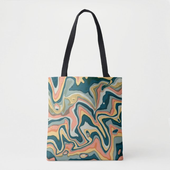 Funky Bold Colorful Artsy Marble Swirl Ebru Tote Bag (Front)