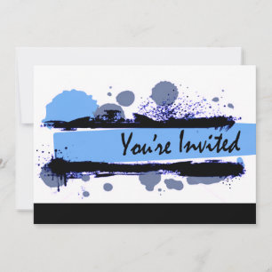 Funky Bold Grunge Splatter Birthday Party (blue) Invitation