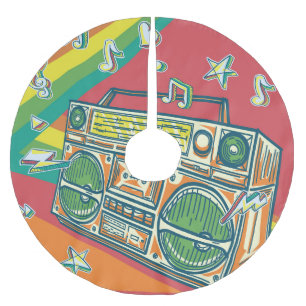 Funky Boom Box Colorful Design Brushed Polyester Tree Skirt