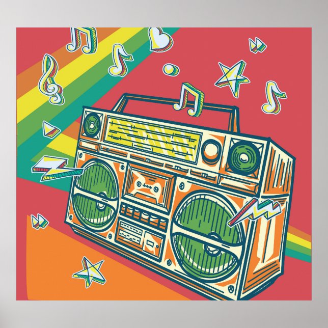 Funky Boom Box Colorful Design Poster (Front)