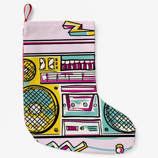 Funky Boombox Colorful Drawn Design Small Christmas Stocking (Front)