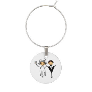 Funky Bride & Groom Wine Glass Charm
