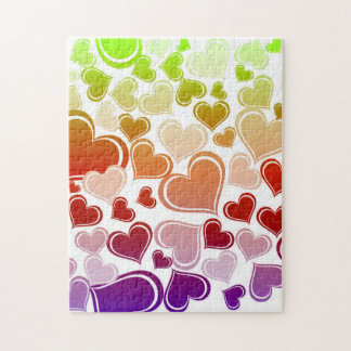 Funky Bright Hearts Pattern Jigsaw Puzzle