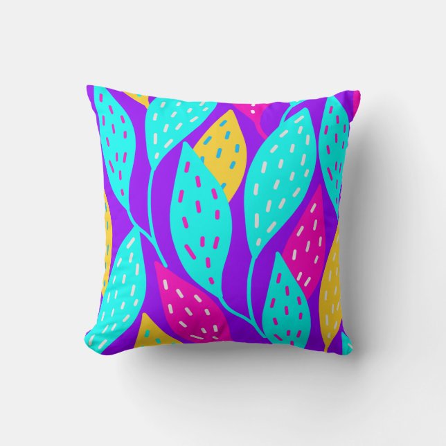 Funky Bright Neon Leaves Floral Pattern  Throw Pillow (Front)